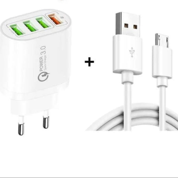 Carregador USB de parede com 4 portas 5.1A + cabo USB