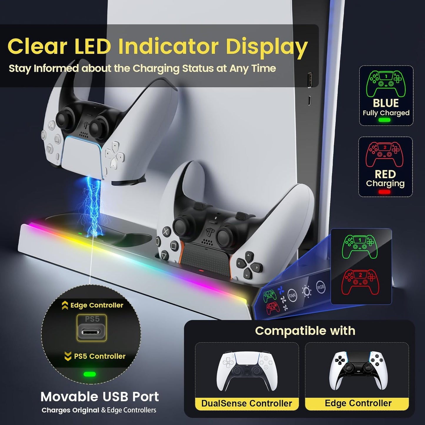 Suporte PS5 — vista lateral mostrando encaixe seguro para PS5 Slim/Pro
