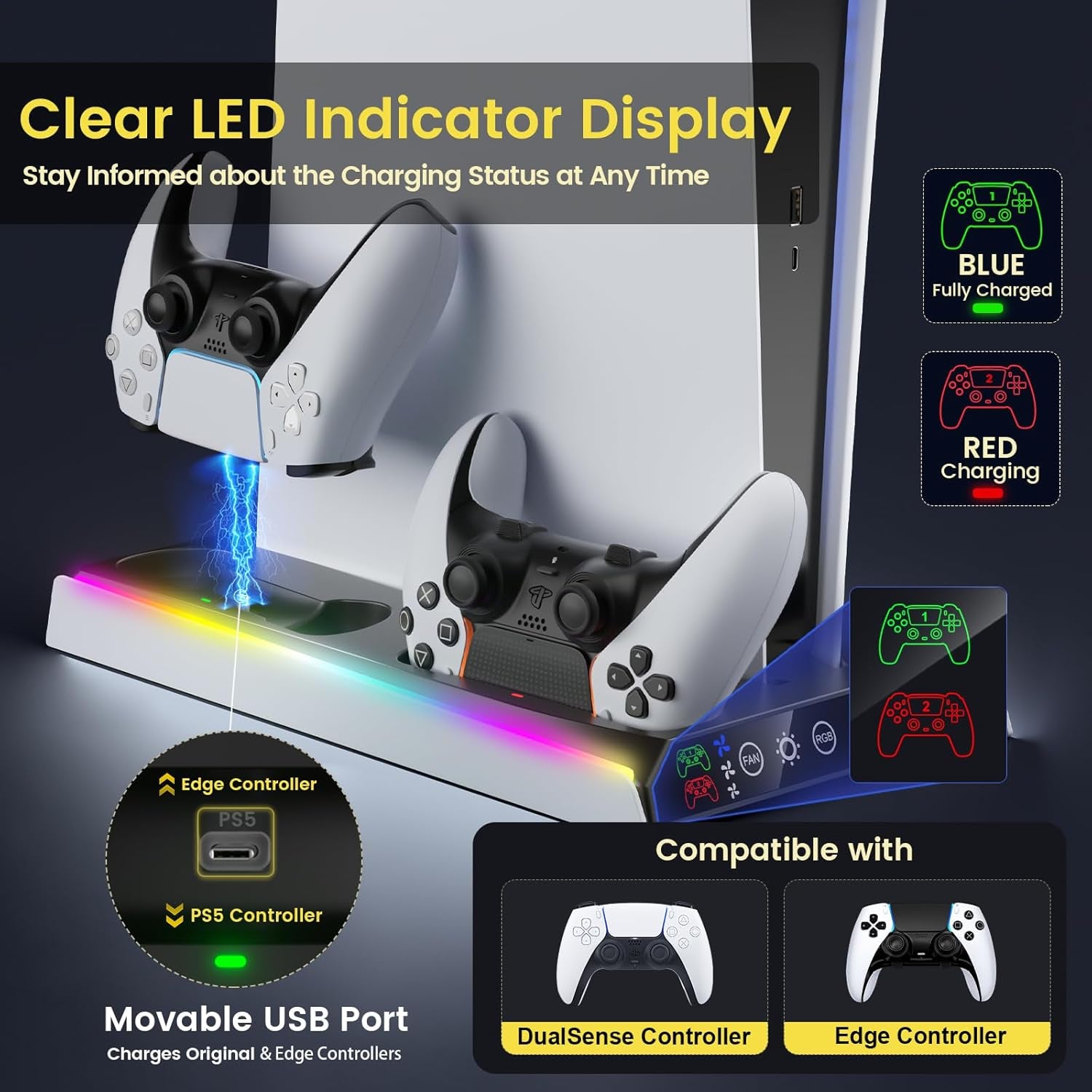 Suporte PS5 — vista lateral mostrando encaixe seguro para PS5 Slim/Pro

