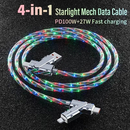 New Starry Sky RGB LED USB Type-C to Type-C to Lightning and 4 in 1 Fast Charging Cable for Iphone 15 14 Xiaomi Samsung HUAWEI