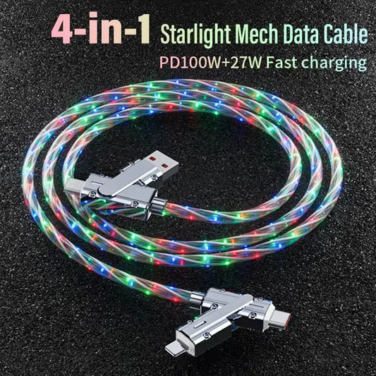 New Starry Sky RGB LED USB Type-C to Type-C to Lightning and 4 in 1 Fast Charging Cable for Iphone 15 14 Xiaomi Samsung HUAWEI