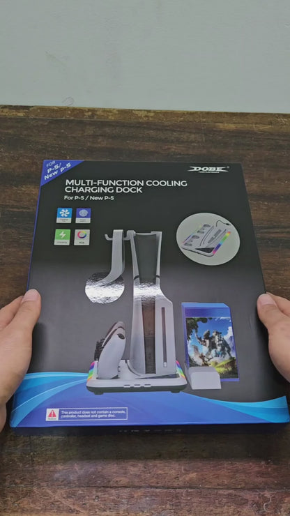 Suporte de Refrigeração PS5 Slim/Pro — Carregador para 2 Controles e RGB