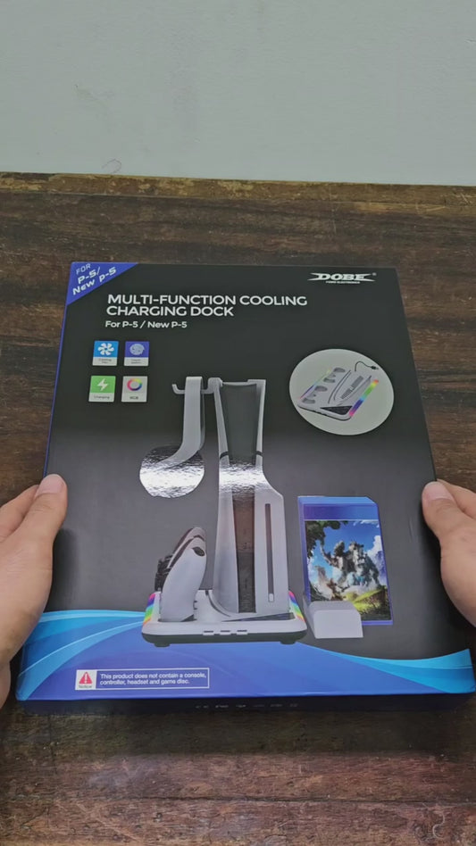 Suporte de Refrigeração PS5 Slim/Pro — Carregador para 2 Controles e RGB